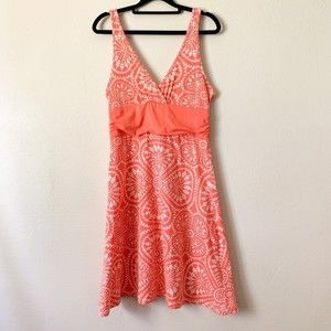 Patagonia Margot Coral Geometric Dress S Organic Cotton V-Neck Above Knee Length